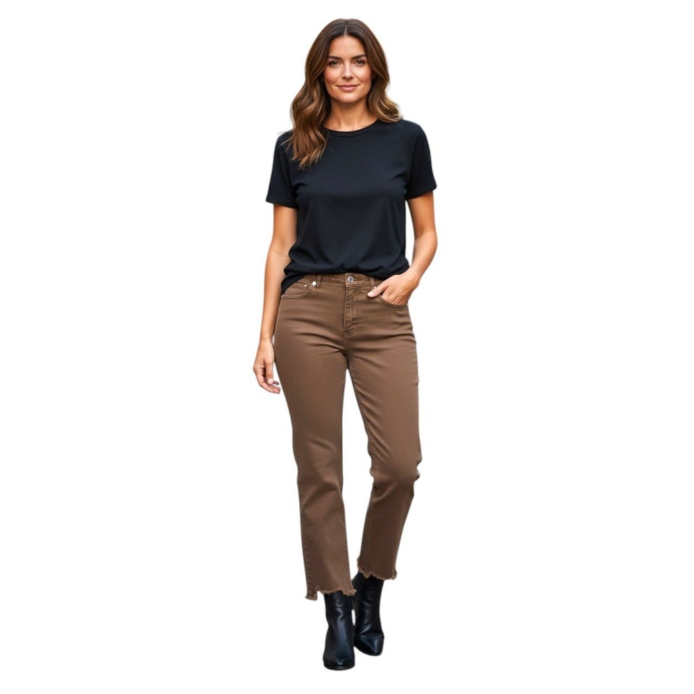 We the Free Free People Chocolate Brown Frayed hem wide leg jeans.  Size 31